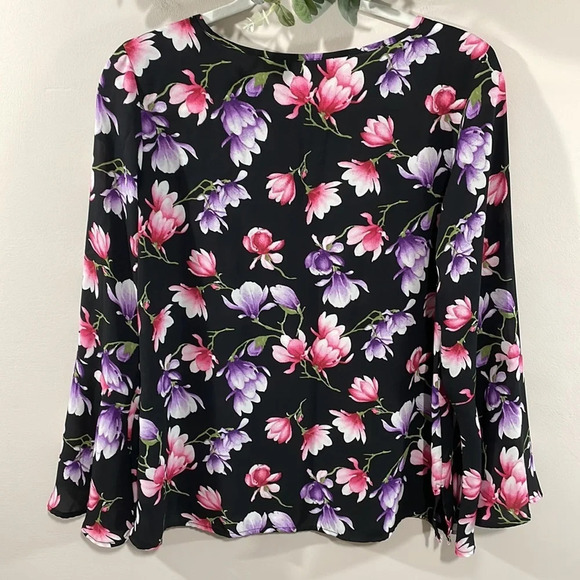 Counterparts Flare Long Sleeve Black Floral Blouse S - Picture 4 of 15